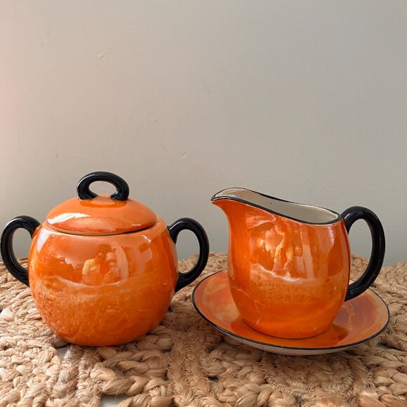 Vintage Lustre Ware Creamer and Sugar Bowl: Slovakian Art Deco Decor - Picture 7 of 9